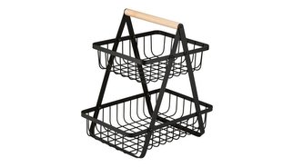 košík 2patrový, 27x17x28,8cm, drát.černý, dřev.ruk.