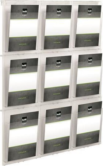 Držák na katalogy "Placativ", transparentní, nástěnný, A4, 9 oddílů, HELIT H6812102