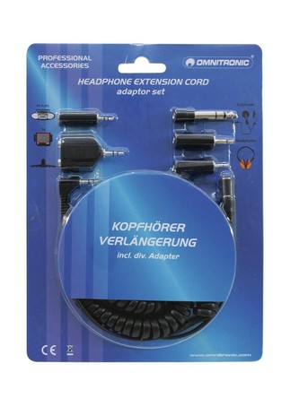 Omnitronic prodlužovací sluchátkový spirálový kabel 5m se sadou redukcí