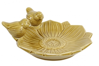 Keramické pítko pro ptáky Fleuri L žluté 27x26x10 cm