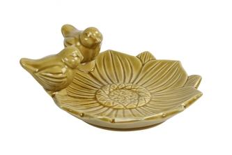 Keramické pítko pro ptáky Fleuri S žluté 21,5x20x8,5 cm