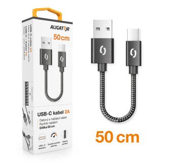 Datový kabel ALIGATOR PREMIUM 2A, USB-C 50cm černý
