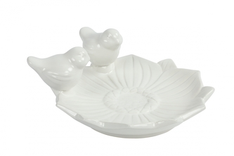 Keramické pítko pro ptáky Fleuri S bílé 21,5x20x8,5 cm