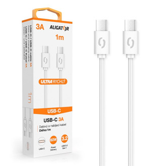 Datový kabel ALIGATOR POWER 60W, USB-C/USB-C 3A, 1m bílý
