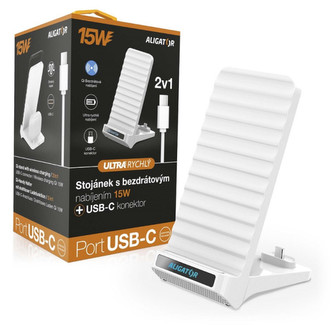 Bezdrátový Qi stojánek s USB-C konektorem, 15W, bílý