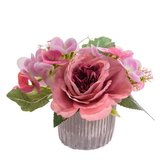 Umělé květiny v keramickém květináči, světle růžová, 6/36