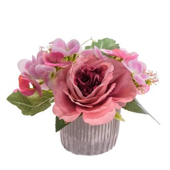 Umělé květiny v keramickém květináči, světle růžová, 6/36