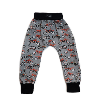 Rostoucí dětské tepláky Motorky; Barva: černá; Velikost: 98