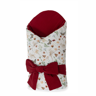 Mušelínová zavinovačka pro miminko Louka 85x85 cm; Barva: vínová; Velikost: 85 x 85 cm