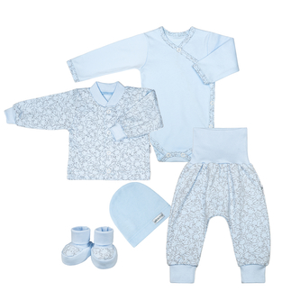 Souprava do porodnice Zája Soft blue 5 dílná; Barva: modrá; Velikost: 50