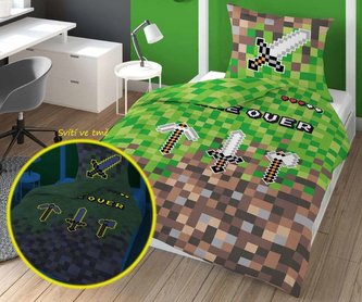 DETEXPOL Povlečení Kostičky Game Over meč svítící  Bavlna, 140/200, 70/80 cm