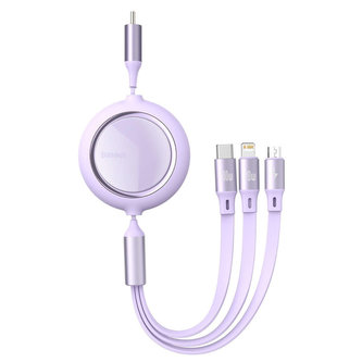 Kabel USB-C 3w1 Baseus Bright Mirror do micro USB / USB-C / Lightning, 100 W, 1,2 m (fioletowy)
