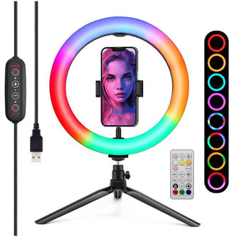 RGB LED kruhové světlo na stativ Držák na telefon kruhový stojan na lampu Osvětlení na stativ pro selfie snímky