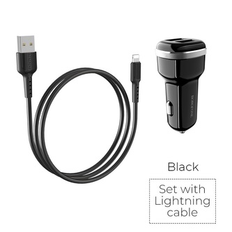 Borofone - Nabíječka do auta 2x USB Lightning kabel v balení, černá