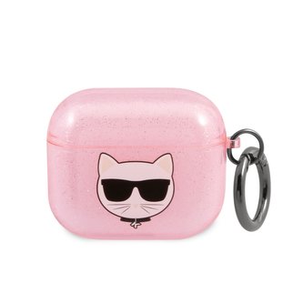 Karl Lagerfeld Choupette Head Glitter - pouzdro na AirPods 3 (růžové)