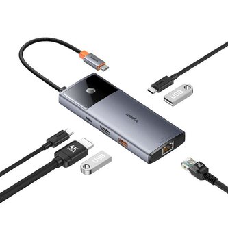 Dokovací stanice Baseus Metal Gleam 2 Series 6v1 šedá (2xUSB 3.0, USB-C, USB-C PD, HDMI, Ethernet RJ