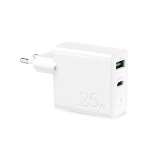 Rychlá cestovní nabíječka PURO Mini - Rychlé napájení USB-A + USB-C 25W (bílá)