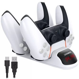 Nabíječka dokovací stanice pro 2 Pady pro PlayStation 5 PS5 bílá
