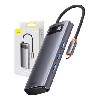 Rozbočovač 6v1 Baseus řady Metal Gleam, USB-C na 3x USB 3.0 + 2x HDMI + USB-C PD