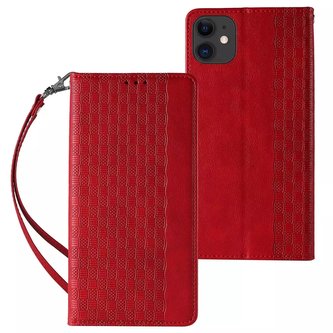 Magnet Strap Case Case pro iPhone 12 Pouch Wallet Mini Lanyard Pendant Red