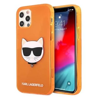 Karl Lagerfeld KLHCP12MCHTRO iPhone 12/12 Pro 6,1" oranžový / oranžový pevný obal Glitter Choupette Fluo