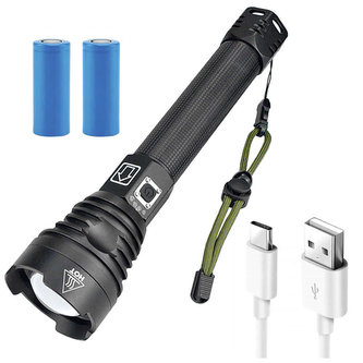 Taktická LED svítilna se zoomem až 1600 m Vodotěsná IPX4 WT-01 15W Powerbanka se 3 režimy svícení