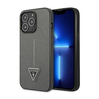 Guess Saffiano Triangle Logo Case - pouzdro pro iPhone 14 Pro (stříbro)