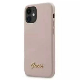 Guess GUHCP12SLSLMGLP iPhone 12 mini 5,4" jasný/světle růžový pevný obal Silikonový Script Gold Logo Guess GUHCP12SLSLMGLP iPhone 12 mini 5,4" jasný/světle růžový pevný obal Silikonový Script Gold Logo