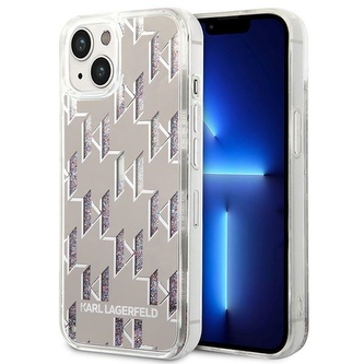 Karl Lagerfeld Monogram Liquid Glitter - pouzdro pro iPhone 14 Plus (stříbrné) Karl Lagerfeld Monogram Liquid Glitter - pouzdro pro iPhone 14 Plus (stříbrné)