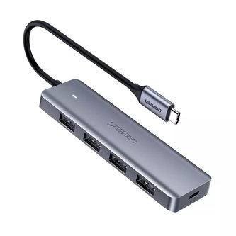 Ugreen USB Type C HUB – 4x USB 3.2 Gen 1 s USB Type C napájecím portem šedý (CM219 70336)