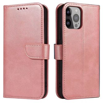 Magnet Phone Case pro iPhone 13 Pro Max elegantní kryt s flipovým krytem a funkcí stojánku růžový