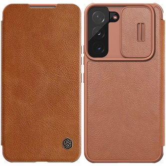 Pouzdro Nillkin Qin Leather Pro Case pro Samsung Galaxy S22 Ochranné pouzdro na fotoaparát Flip Cover Hnědé