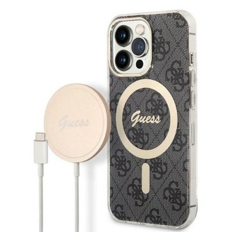 Guess Bundle Pack MagSafe 4G - sada pouzdra pro iPhone 13 Pro Max + nabíječka MagSafe (černá/zlatá) Guess Bundle Pack MagSafe 4G - sada pouzdra pro iPhone 13 Pro Max + nabíječka MagSafe (černá/zlatá)