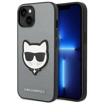 Karl Lagerfeld Saffiano Choupette Head Patch Case - pouzdro pro iPhone 14 (stříbrné)
