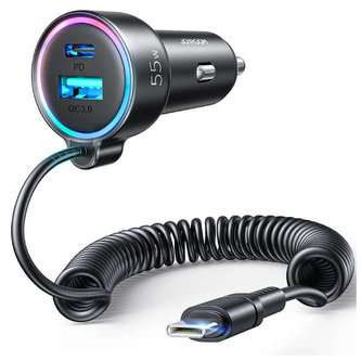 Rychlá nabíječka do auta Joyroom 3 v 1 s kabelem USB typu C 1,5 m 55 W černá (JR-CL07)