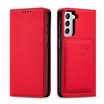 Magnet Card Case Case pro Samsung Galaxy S22 Pouch Wallet Card Holder Red