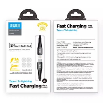 Joyroom MFI kabel USB typu C – Lightning 2.1A 1.2m černý (ST-C04 1.2M černý)