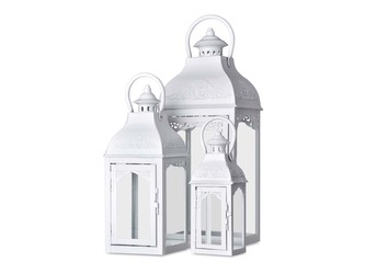 Lucerna kov, sklo 3 ks set 100x250/140x355/190x480mm, bílá