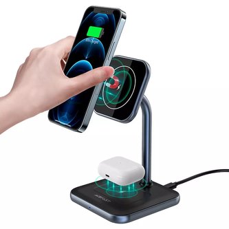 Bezdrátová nabíječka Acefast 15W Qi pro iPhone (s MagSafe) a stojan na Apple AirPods magnetický držák černý (E1 černý)