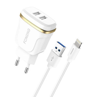 Foneng T240 2x USB síťová nabíječka, 2,4 A + kabel USB na Lightning (bílá)