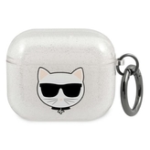 Karl Lagerfeld Choupette Head Glitter - pouzdro na AirPods 3 (stříbrné)