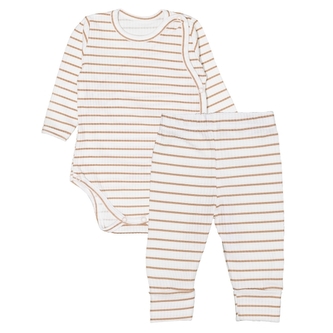 Zavinovací žebrované body + tepláčky, 2D sada Proužek, béžové, vel. 68; 68 (3-6m)