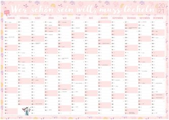 Großer rosa Wandkalender 2021 in DIN A1 (84 x 59,4 cm) für zu Hause oder das Büro. Rosa XXL Wandplaner, Jahreskalender für 12 Mo
