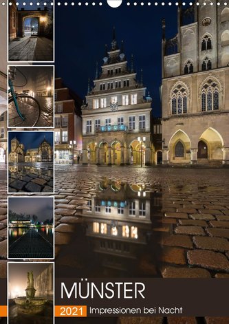 Münster - Impressionen bei Nacht (Wandkalender 2021 DIN A3 hoch)