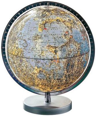 Mond-Leuchtglobus, silberfarbener Kunststoffuß, transparenter Meridian