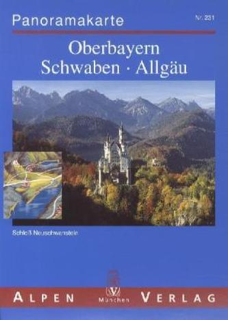 Panoramakarte Oberbayern, Schwaben, Allgäu. Panoramic View of the Bavarian Alps / Vue Panoramique des Alpes Bavaroises