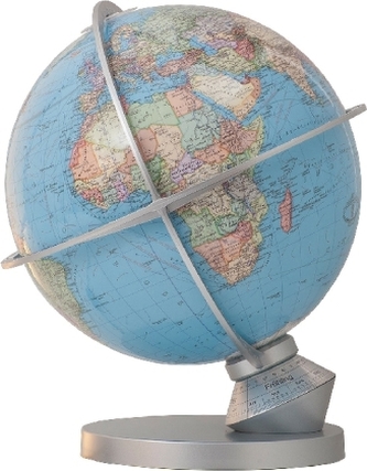 Duplex Leuchtglobus Planet Erde, Fuß und Meridian Kunststoff silberfarben