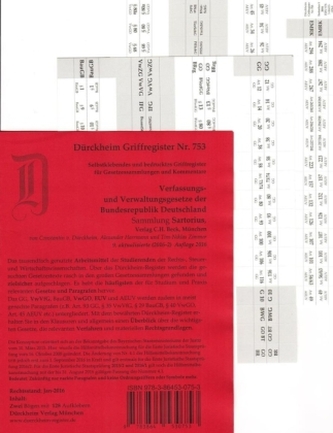 Sartorius 1, Verfassungs- und Verwaltungsgesetze, Griffregister