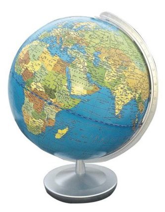 Terra Globus, Meridian und Fuß silberfarben Kunststoff