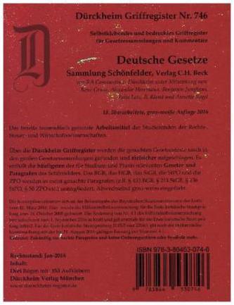 Deutsche Gesetze, Griffregister